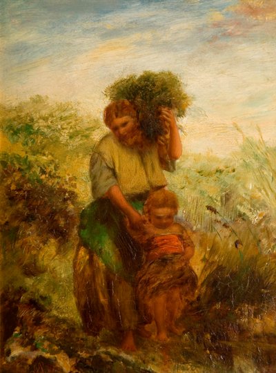 Gorse Gatherer - Child Crossing Mountain Stream, 1855 by Paul Falconer Poole